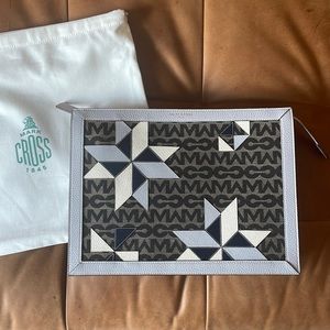 Authentic Mark Cross James Portfolio MC Jacquard / Tumbled Grain Intarsia Taupe